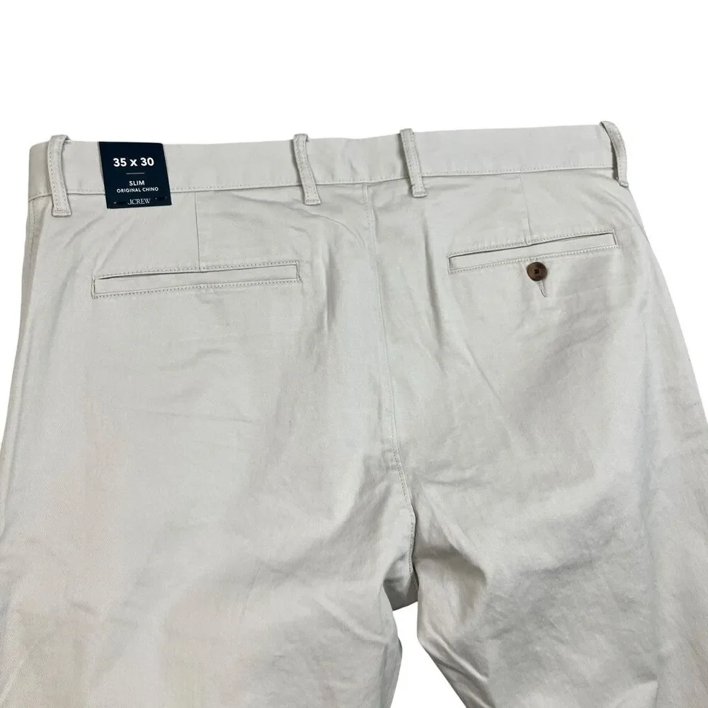 J Crew Chino Pants Mens 35x30 Gray Stone Slim Fit Original Cotton Stretch CO399